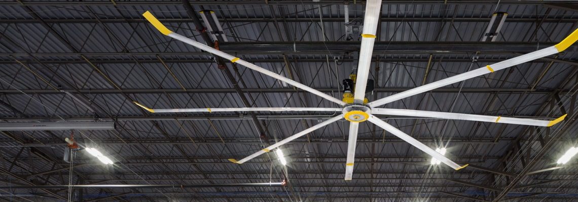 an image of a big ass solutions fan in a warehouse