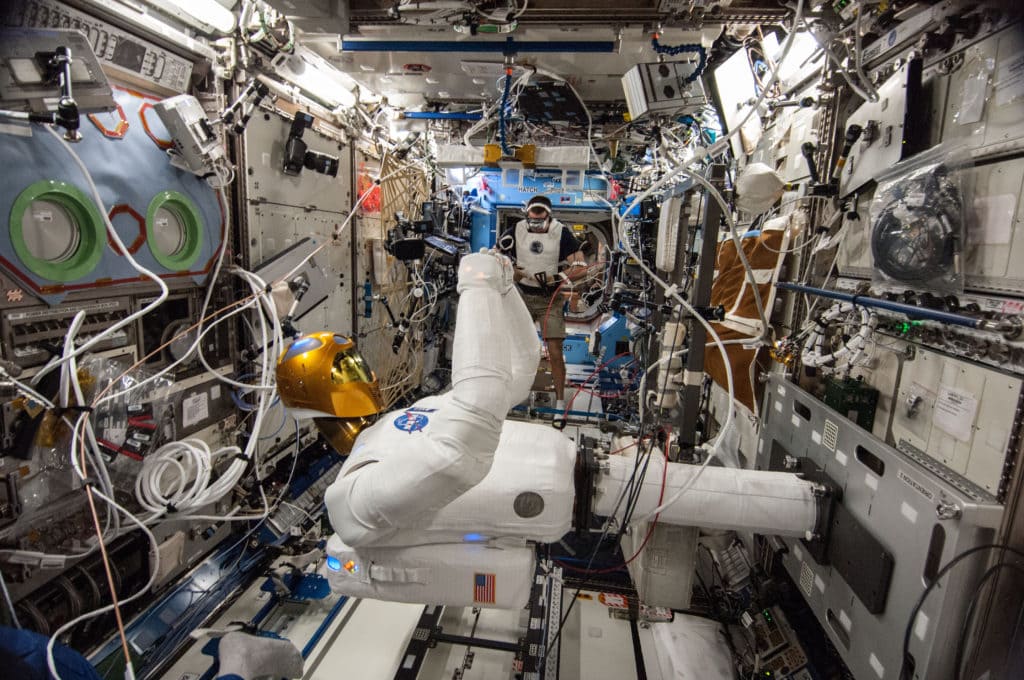 Space Robots: A picture of Robonaut 2 aboard the international space station.